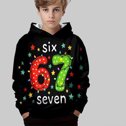 🎁🎅Weihnachtsangebot 2025: 50% Rabatt🎄Kinder Weihnachts-Kapuzenpullover mit „67“ Grafik-Print